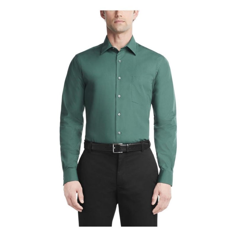 Van Heusen Men's Dress Shirt Fitted Poplin Solid, Dark Leaf, 14.5" Neck 32"-33" Sleeve - Image 1